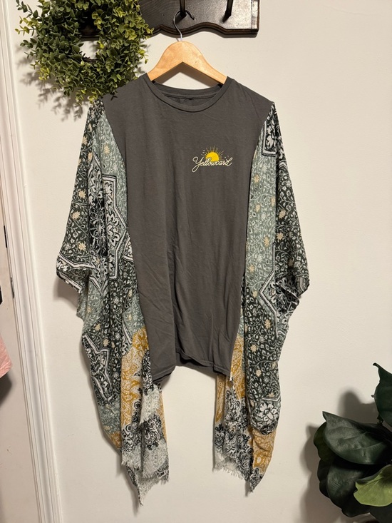 Upcycled Tops - Custom Yellowcard Graphic Tee with Patterned Kimono Sleeves